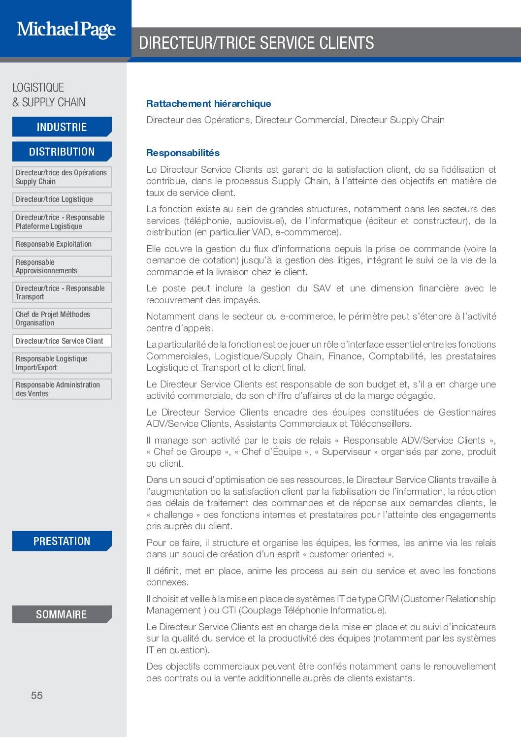 Directeur ou Directrice Service Clients – Fiche métier