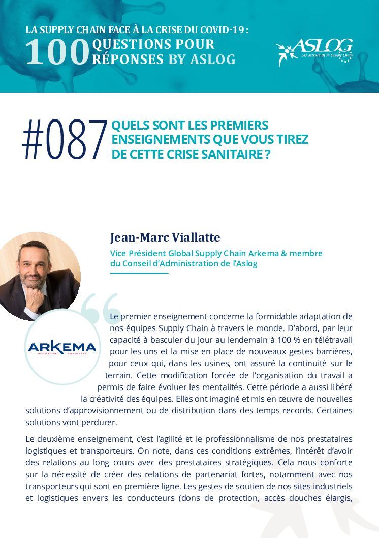 #087 Quels sont les 1er enseignements que vous tirez de cette crise sanitaire by J-M Viallate pour ARKEMA
