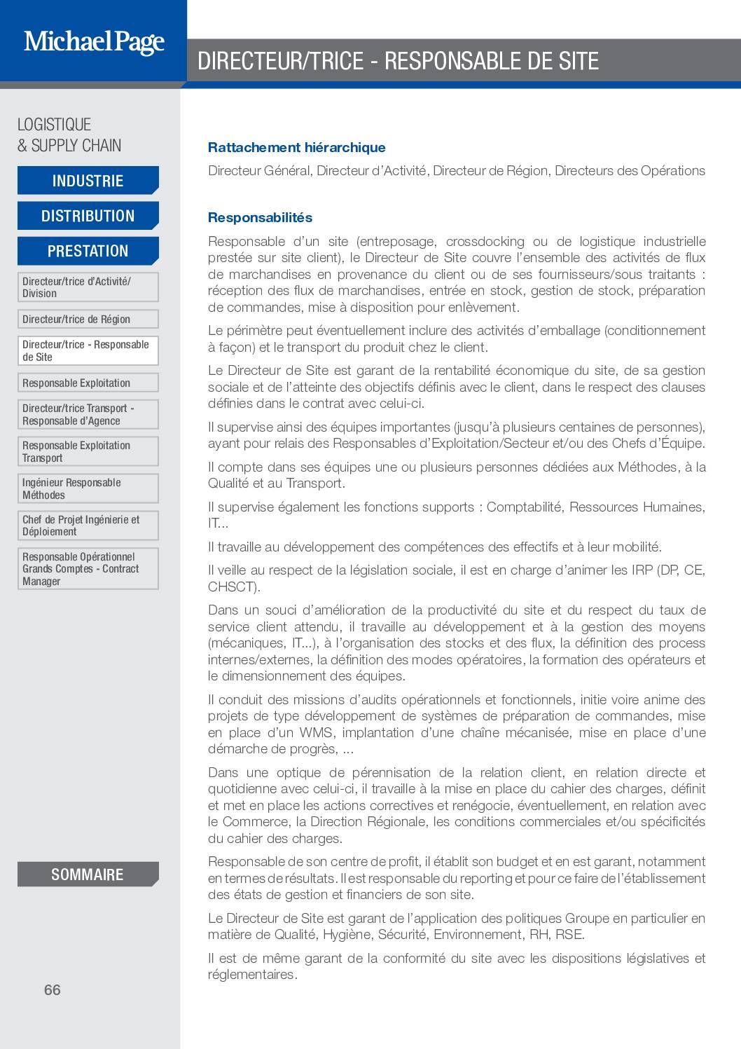 Responsable de site – Fiche métier