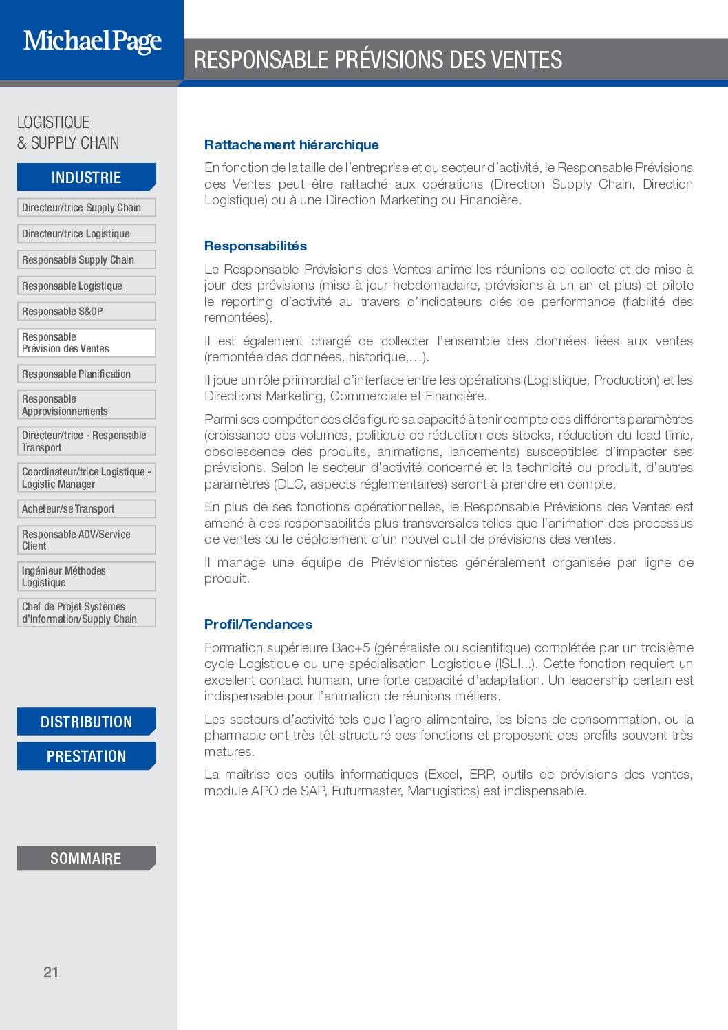 Responsable Prévisions des Ventes – Fiche métier