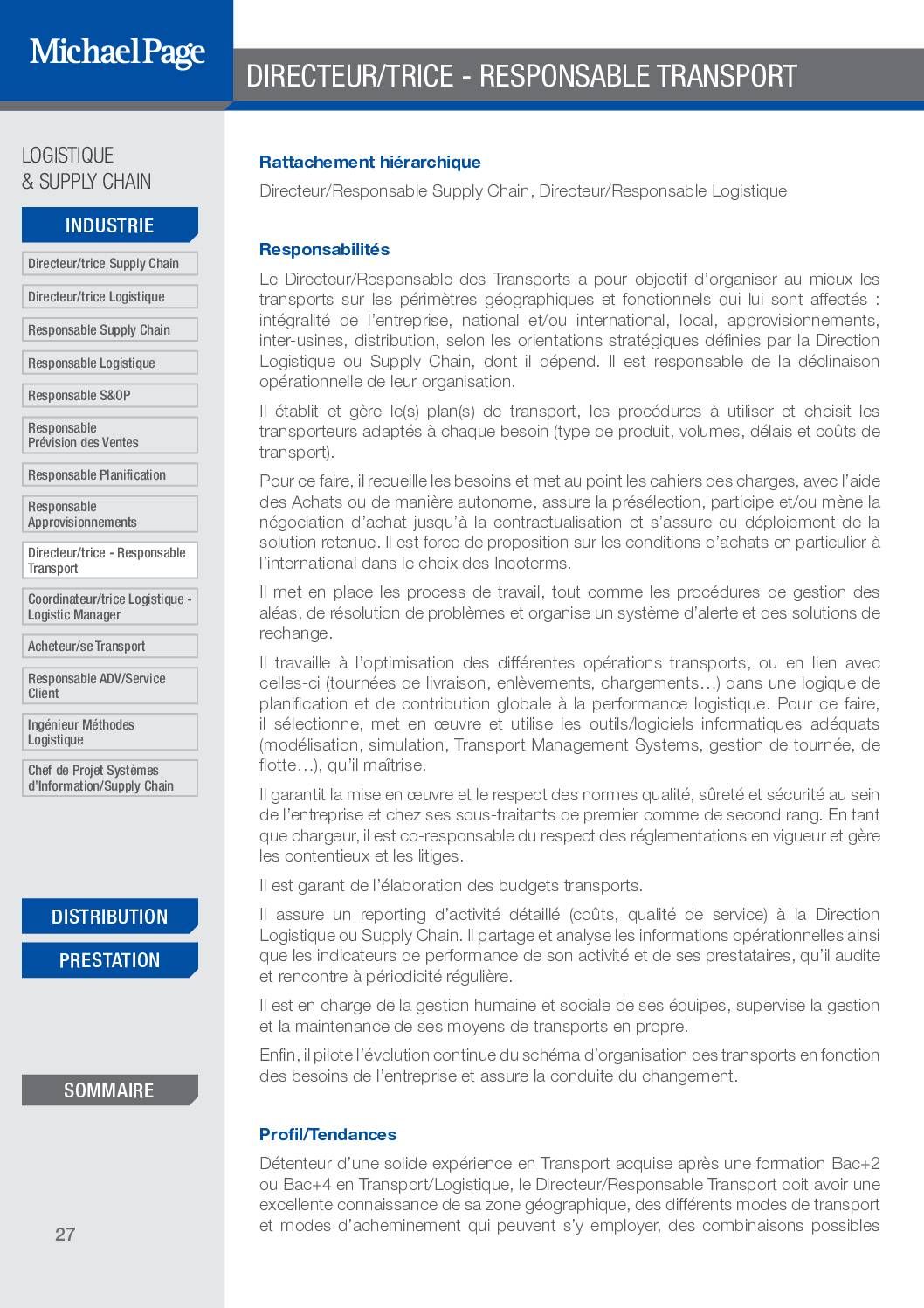 Responsable des Transports – Fiche métier