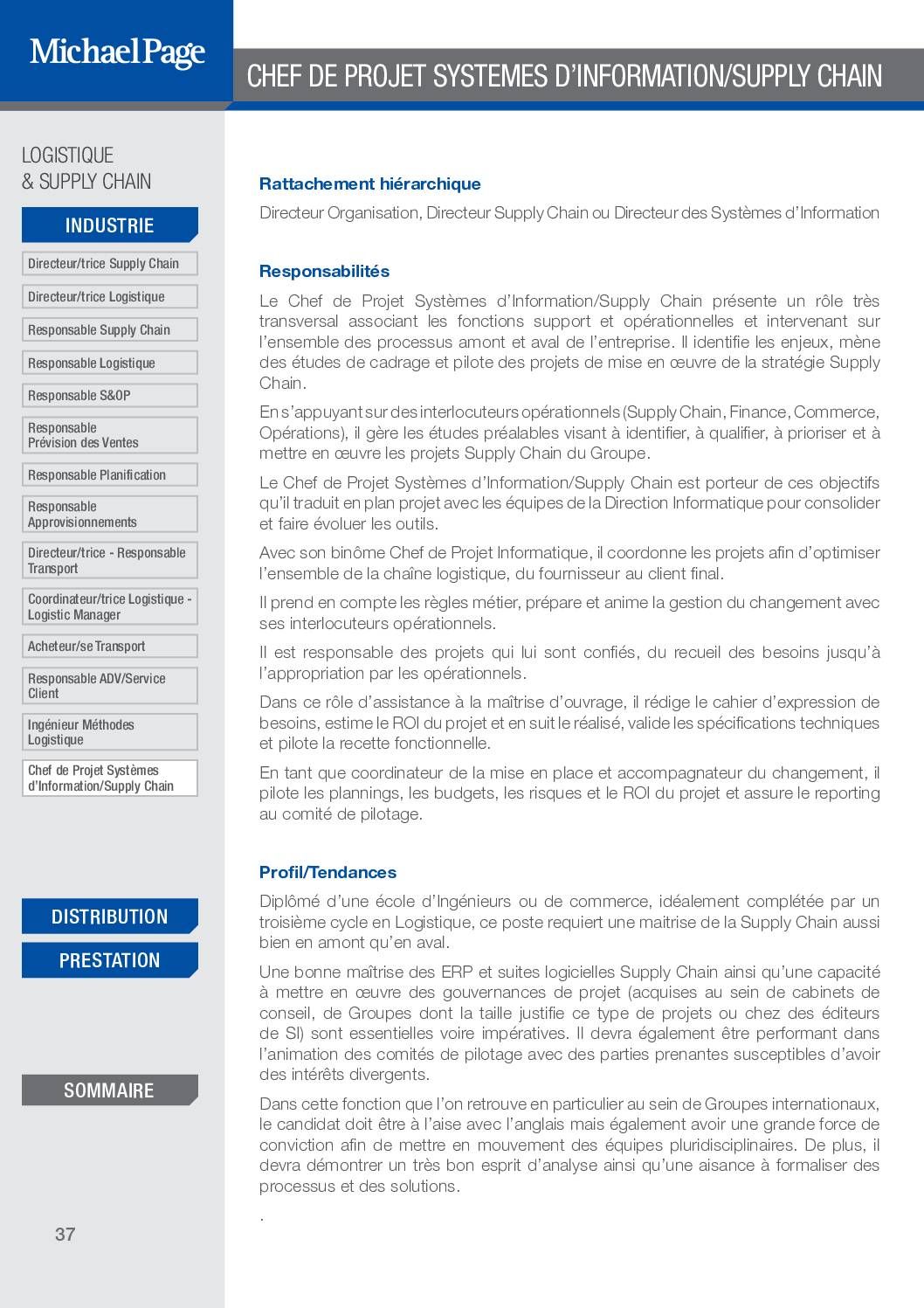 Chef de Projet Systèmes d’Information en Supply Chain – Fiche métier