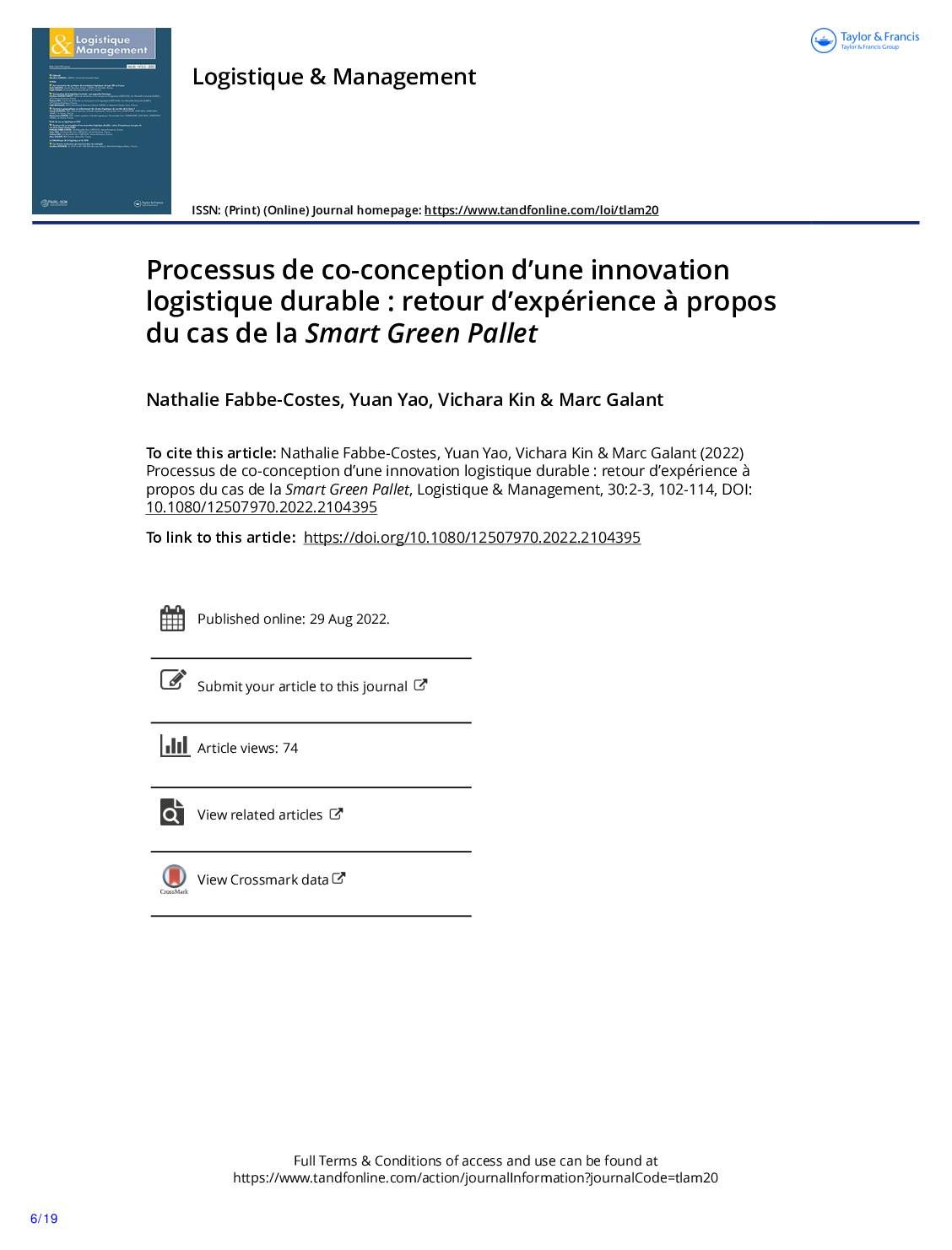 Processus de co-conception d’une innovation logistique durable : retour d’expérience à propos du cas de la Smart Green Pallet