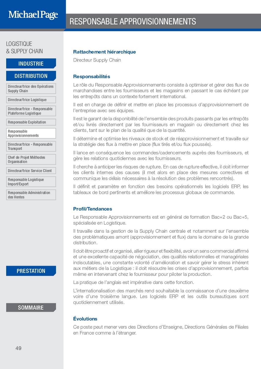 Responsable Approvisionnements – Fiche métier