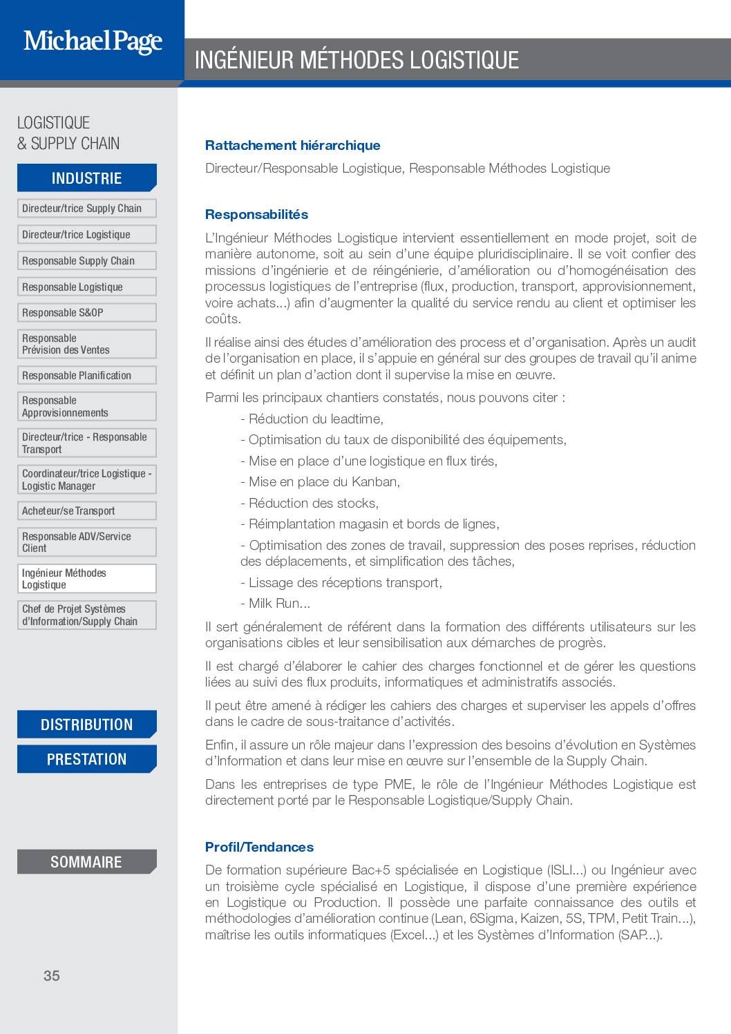 Ingénieur Méthodes Logistique – Fiche métier