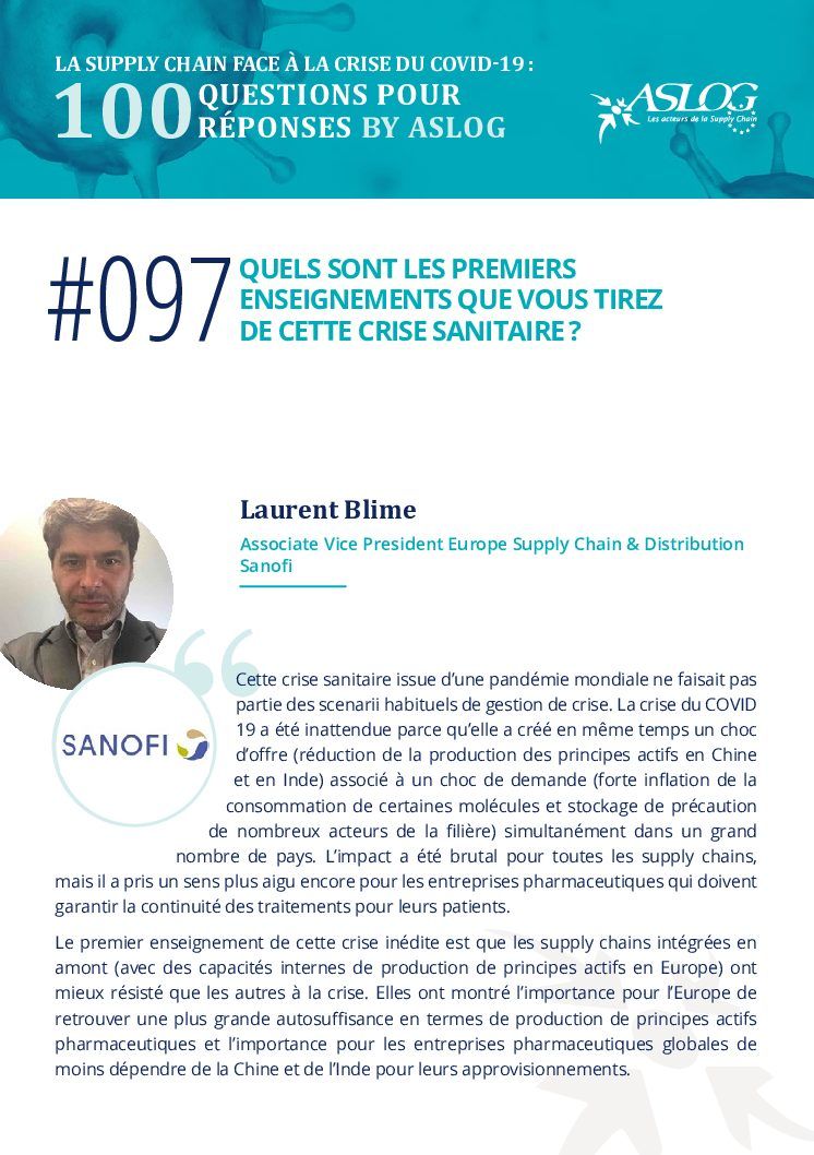 #097 Quels sont les 1er enseignements que vous tirez de cette crise sanitaire by Laurent Blime de Sanofi