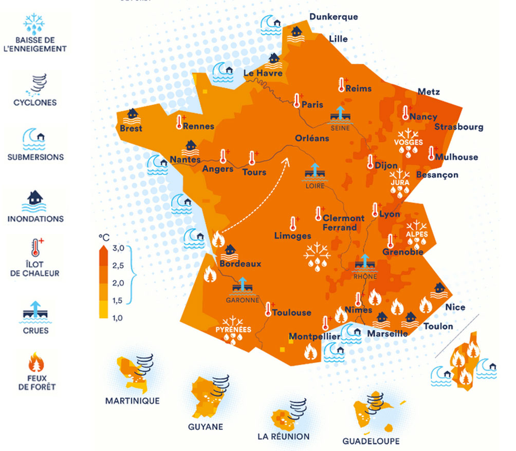 Carte de la France de 2040 aux prévisions pessimistes