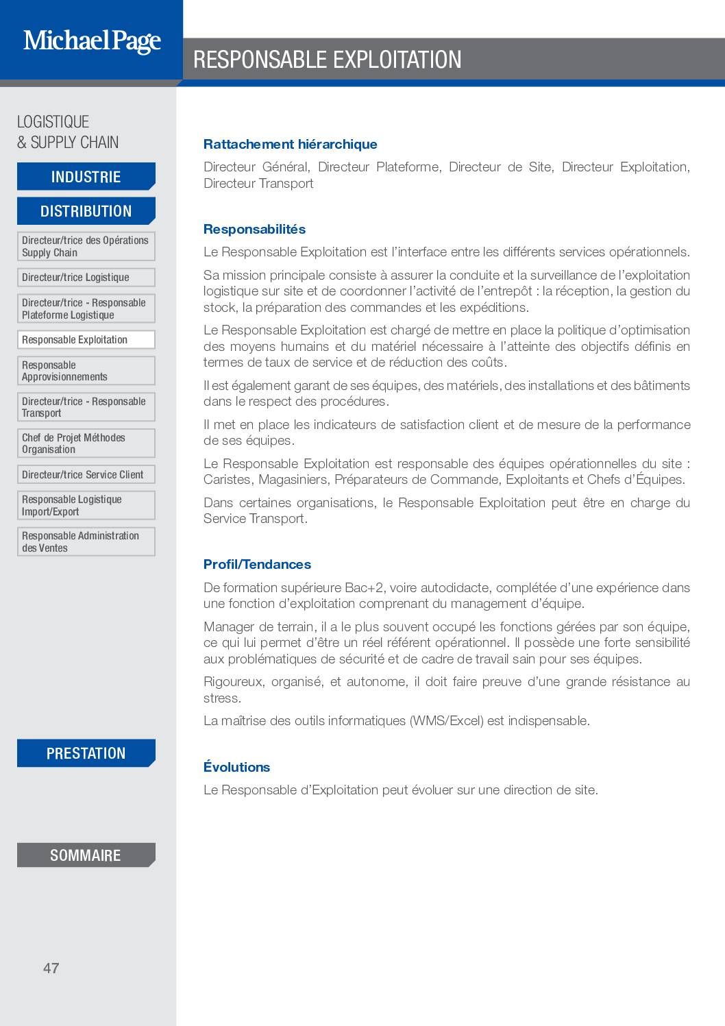 Responsable Exploitation – Fiche métier