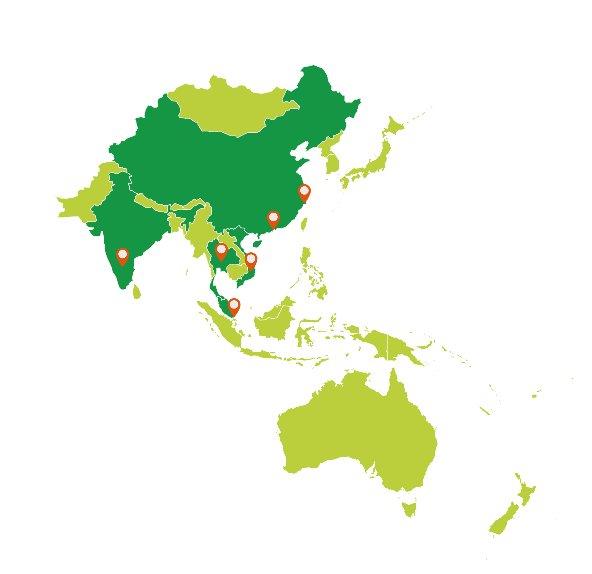 Carte de l'Asie avec des points repère sur ses chapters
