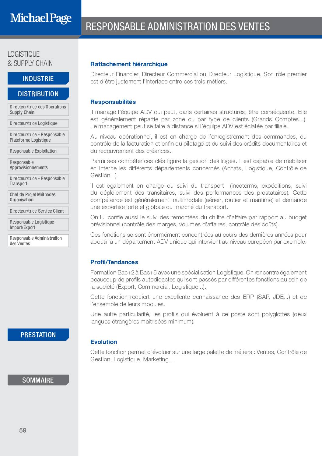 Responsable Administration des Ventes- Fiche métier
